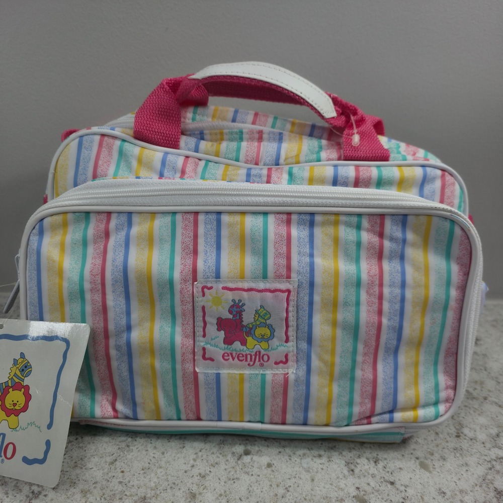 Vintage Evenflo insulated Diaper Bag Rainbow Stripe Pastel Pacesetter NWT